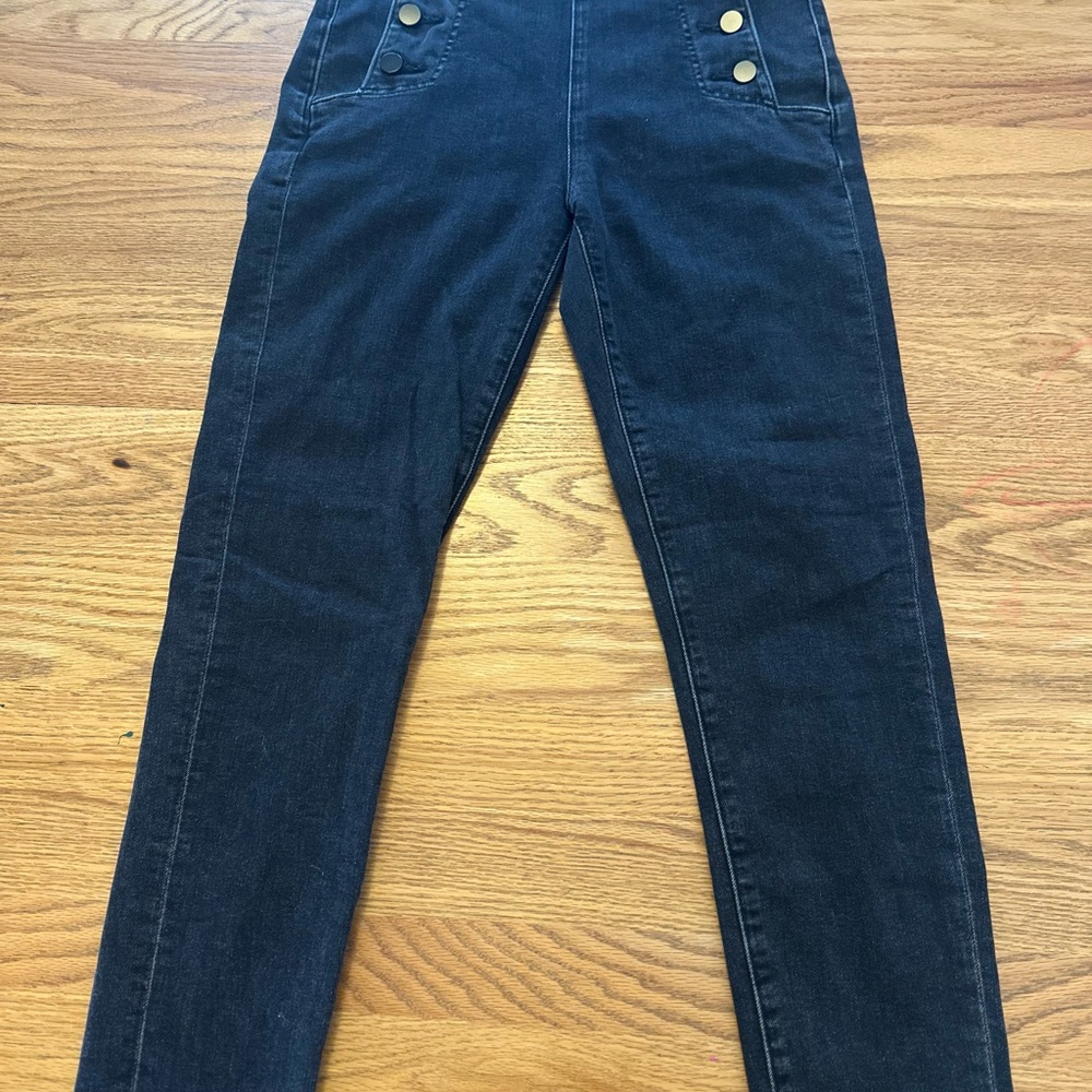 Stylish High-Waisted Black Pants with Gold Buttons